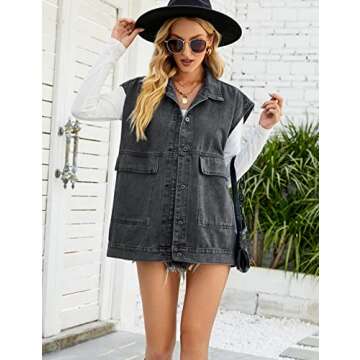 Perbai Women's Distressed Denim Vest with Hood and Pockets
