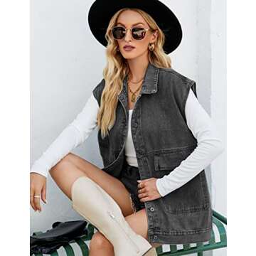 Perbai Women's Distressed Denim Vest with Hood and Pockets