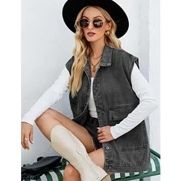 Perbai Women's Distressed Denim Vest with Hood and Pockets