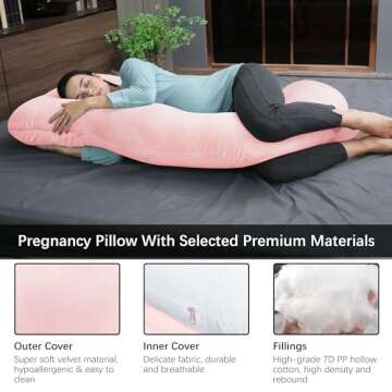 MOON PARK Pregnancy Pillows for Sleeping - U Shaped Full Body Maternity Pillow with Removable Cover - Support for Back, Legs, Belly, HIPS - 57 Inch Pregnancy Pillow for Women - Pink