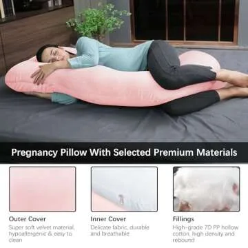 MOON PARK Pregnancy Pillows for Sleeping - U Shaped Full Body Maternity Pillow with Removable Cover - Support for Back, Legs, Belly, HIPS - 57 Inch Pregnancy Pillow for Women - Pink