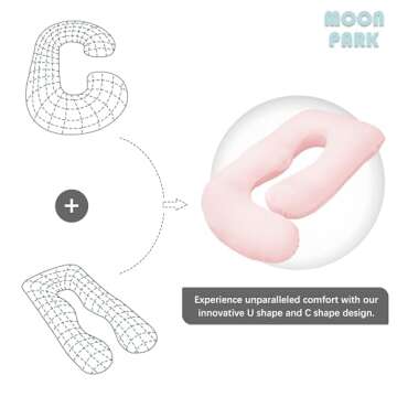 MOON PARK Pregnancy Pillows for Sleeping - U Shaped Full Body Maternity Pillow with Removable Cover - Support for Back, Legs, Belly, HIPS - 57 Inch Pregnancy Pillow for Women - Pink