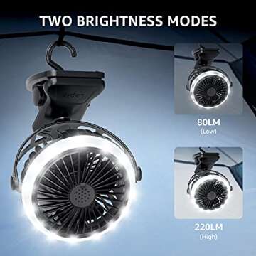 Lepro Camping Lantern with Camping Fan, Rechargeable Fan, Camping Essentials, 2 Lighting Modes, 3 Speed Settings Fan, Tent Fan with Hanging Hook for Camping, Hiking, Hurricane, Emergency, Outages