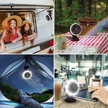 Lepro Camping Lantern with Camping Fan, Rechargeable Fan, Camping Essentials, 2 Lighting Modes, 3 Speed Settings Fan, Tent Fan with Hanging Hook for Camping, Hiking, Hurricane, Emergency, Outages