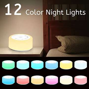 ColourNoise Sound Machine White Noise Machine 12 Colors Night Lights Brown Noise Machine with 30 Soothing Sounds Sleep Sound Machine with 5 Timers Portable for Home Travel and Office(White)