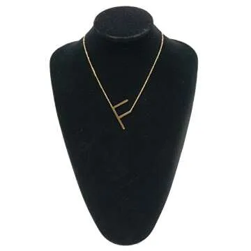 MOMOL Sideways Initial Necklace 18K Gold Plated Stainless Steel Large Big Letters F Pendant Necklace Script Name Monogram Necklaces for Women