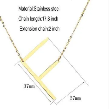 MOMOL Sideways Initial Necklace 18K Gold Plated Stainless Steel Large Big Letters F Pendant Necklace Script Name Monogram Necklaces for Women