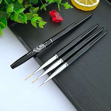 FULINJOY Nail Art Liner Brushes, 7mm/9mm/11mm UV Gel Painting Nail Art Design Brush Metal Handle Nail Drawing Pens (3PCS, Black)