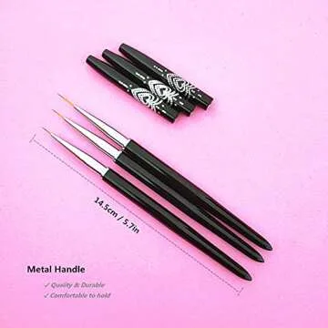FULINJOY Nail Art Liner Brushes, 7mm/9mm/11mm UV Gel Painting Nail Art Design Brush Metal Handle Nail Drawing Pens (3PCS, Black)