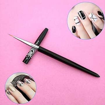 FULINJOY Nail Art Liner Brushes, 7mm/9mm/11mm UV Gel Painting Nail Art Design Brush Metal Handle Nail Drawing Pens (3PCS, Black)