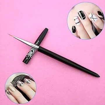 FULINJOY Nail Art Liner Brushes, 7mm/9mm/11mm UV Gel Painting Nail Art Design Brush Metal Handle Nail Drawing Pens (3PCS, Black)