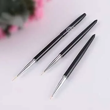 FULINJOY Nail Art Liner Brushes, 7mm/9mm/11mm UV Gel Painting Nail Art Design Brush Metal Handle Nail Drawing Pens (3PCS, Black)