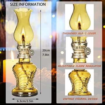 2 Pieces Glass Oil Lamp, Vintage Glass Clear Kerosene Lamp Indoor Decorative Hurricane Lamp Oil Lant...