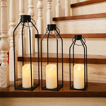 HPC Decor 22'' 19'' 16'' Lanterns Decorative w/Flickering Timer Candles for Home