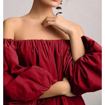 Bnigung Womens Off The Shoulder Summer Dresses 2024 Short Puff Sleeve Casual Mini Dress(Wine,L)