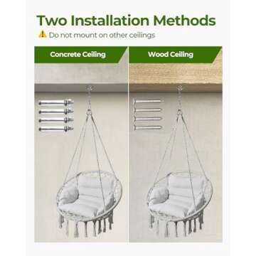 Greenstell Hammock Chair, Macrame Swing Chair with Comfy Cushion, Boho Hanging Chair for Outdoor & Indoor, Perfect for Bedroom, Patio, Balcony, Hold up to 350Lbs, Grey