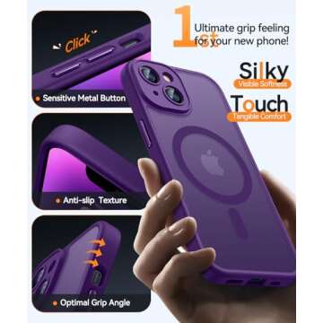 CANSHN Magnetic for iPhone 14 Case, Upgraded [Full Camera Protection] [Compatible with Magsafe] [Translucent Matte] Shockproof Protective Phone Case for iPhone 14 6.1" - Deep Purple