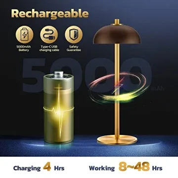 JONEMO Cordless Table Lamp - Rechargeable & Adjustable Light