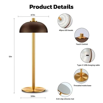 JONEMO Cordless Table Lamp - Rechargeable & Adjustable Light