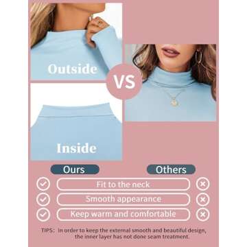 Ekouaer Turtleneck Shirt Women Long Sleeve Mock Neck Slim Fit Tops Thermal Base Layer Soft Lightweight Stretch Undershirts White