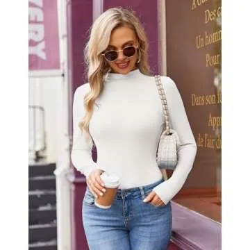 Ekouaer Turtleneck Shirt Women Long Sleeve Mock Neck Slim Fit Tops Thermal Base Layer Soft Lightweight Stretch Undershirts White