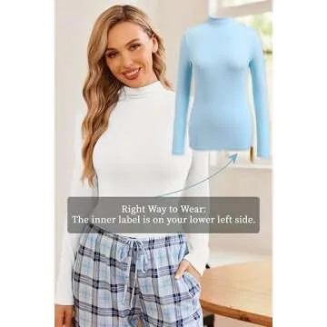 Ekouaer Turtleneck Shirt Women Long Sleeve Mock Neck Slim Fit Tops Thermal Base Layer Soft Lightweight Stretch Undershirts White
