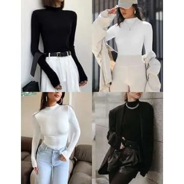 Ekouaer Turtleneck Shirt Women Long Sleeve Mock Neck Slim Fit Tops Thermal Base Layer Soft Lightweight Stretch Undershirts White