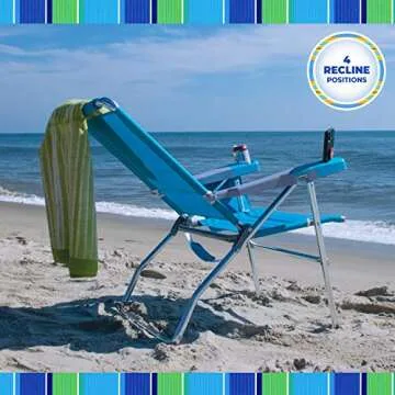 Rio Brands 17" Extended Height 4-Position Folding Beach, Camping, Lawn Chair, Turquoise