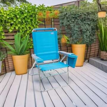 Rio Brands 17" Extended Height 4-Position Folding Beach, Camping, Lawn Chair, Turquoise