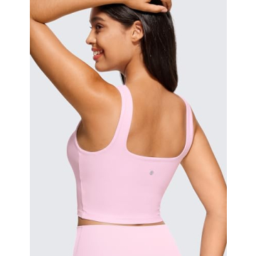 CRZ YOGA Butterluxe Women's Square Neck Crop Tank - Pink Peony