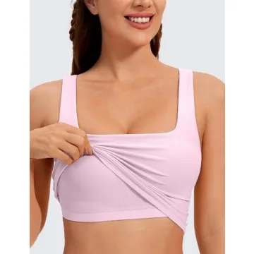 CRZ YOGA Butterluxe Women's Square Neck Crop Tank - Pink Peony
