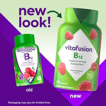 vitafusion Vitamin B12 Gummy Vitamins for Energy Metabolism Support, Natural Raspberry Flavored, Ame...
