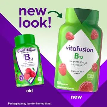 vitafusion Vitamin B12 Gummy Vitamins for Energy Metabolism Support, Natural Raspberry Flavored, Ame...