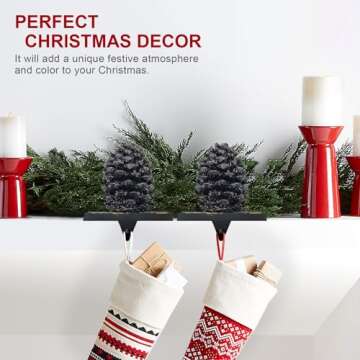 QIKSION Pinecones Stocking Holders for Mantle, Weighted Stocking Hangers for Mantel, Retro Bronze Ch...