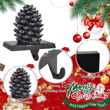 QIKSION Pinecones Stocking Holders for Mantle, Weighted Stocking Hangers for Mantel, Retro Bronze Christmas Stocking Holders for Holiday Decorations - 2 Pack