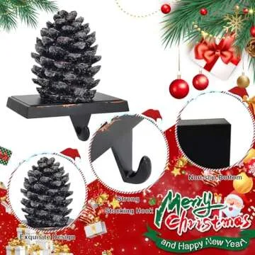 QIKSION Pinecones Stocking Holders for Mantle, Weighted Stocking Hangers for Mantel, Retro Bronze Christmas Stocking Holders for Holiday Decorations - 2 Pack