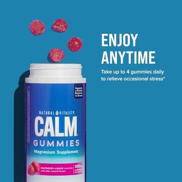 Natural Vitality CALM, Magnesium Citrate Supplement, Stress Relief Gummies, Supports a Healthy Response to Stress, Gluten Free, Vegan, Raspberry Lemon Flavored, 60 Gummies