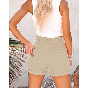 Hilltichu Womens Relaxed Fit Casual High Waist Pocketed Denim Shorts