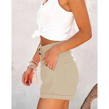 Hilltichu Womens Relaxed Fit Casual High Waist Pocketed Denim Shorts