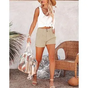 Hilltichu Womens Relaxed Fit Casual High Waist Pocketed Denim Shorts