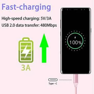 Awnuwuy Pink 10FT USB-C Charger for Fast Charging