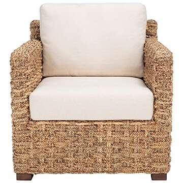 SAFAVIEH Couture Home Collection Gregory Natural/Beige Cushion Water Hyacinth Accent Chair (Fully Assembled)