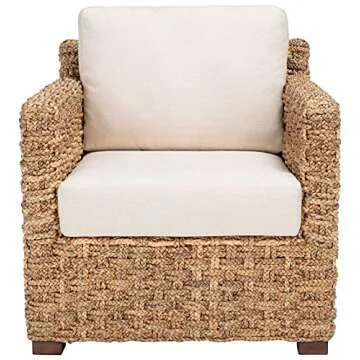 SAFAVIEH Couture Home Collection Gregory Natural/Beige Cushion Water Hyacinth Accent Chair (Fully Assembled)