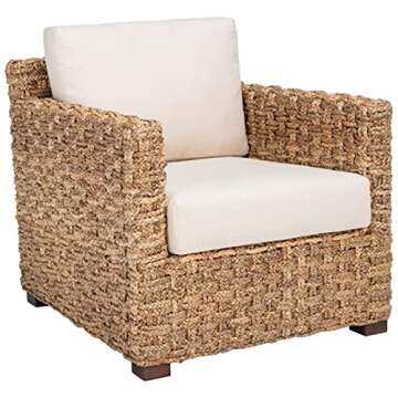 SAFAVIEH Couture Home Collection Gregory Natural/Beige Cushion Water Hyacinth Accent Chair (Fully Assembled)