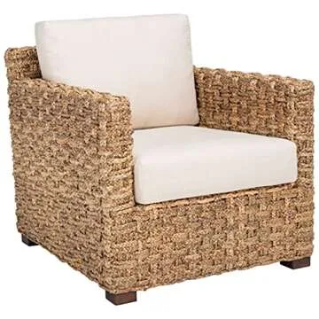 SAFAVIEH Couture Home Collection Gregory Natural/Beige Cushion Water Hyacinth Accent Chair (Fully Assembled)
