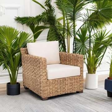 SAFAVIEH Couture Home Collection Gregory Natural/Beige Cushion Water Hyacinth Accent Chair (Fully Assembled)