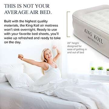 King Koil Plush Pillow Top Twin Air Mattress with Built-in High-Speed Pump for Camping, Home & Guest...