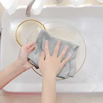 Homaxy 100% Cotton Waffle Weave Kitchen Dish Cloths, Ultra Soft Absorbent Quick Drying Dish Towels, 12 x 12 Inches, 6-Pack, Light Gray