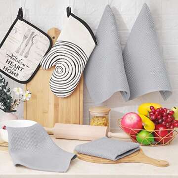 Homaxy 100% Cotton Waffle Weave Kitchen Dish Cloths, Ultra Soft Absorbent Quick Drying Dish Towels, 12 x 12 Inches, 6-Pack, Light Gray