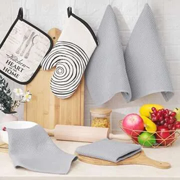 Homaxy 100% Cotton Waffle Weave Kitchen Dish Cloths, Ultra Soft Absorbent Quick Drying Dish Towels, 12 x 12 Inches, 6-Pack, Light Gray